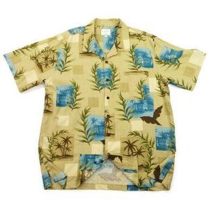 Trader Bay Multicolor Floral Print Short Sleeve Washable Silk Shirt Mens Large